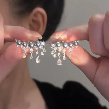 DAIIIBABYYY  -  Grey pearl earrings for women elegant high-end tassel earrings